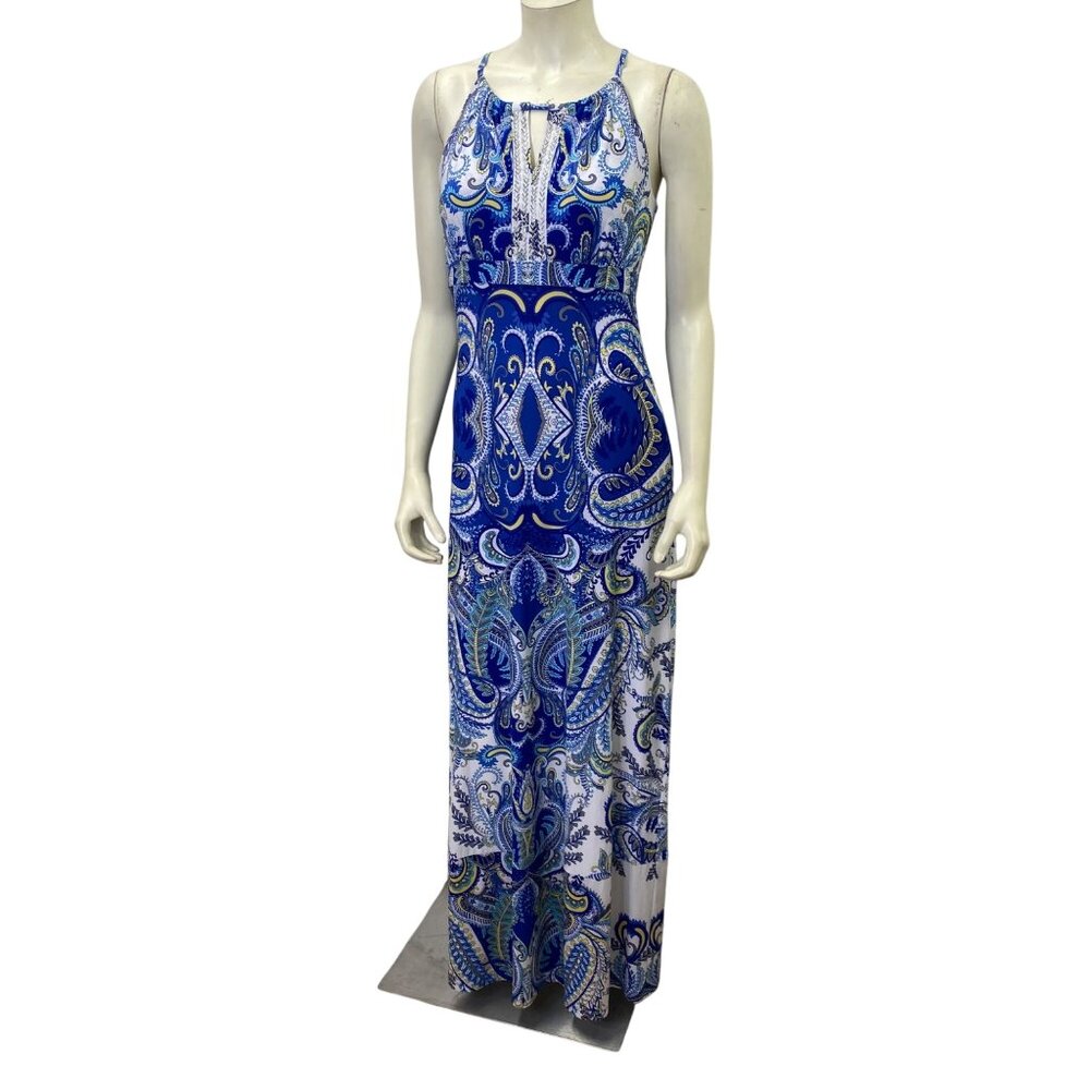 INC International Concepts Royal Blue and White Paisley Maxi Dress